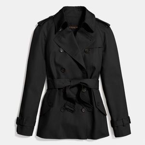 Coach black trench coat with belt. Worn twice. Perfect condition.